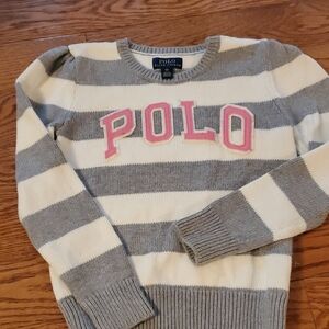Polo by Ralph Lauren Girls Sweater - Gray, White, and Pink